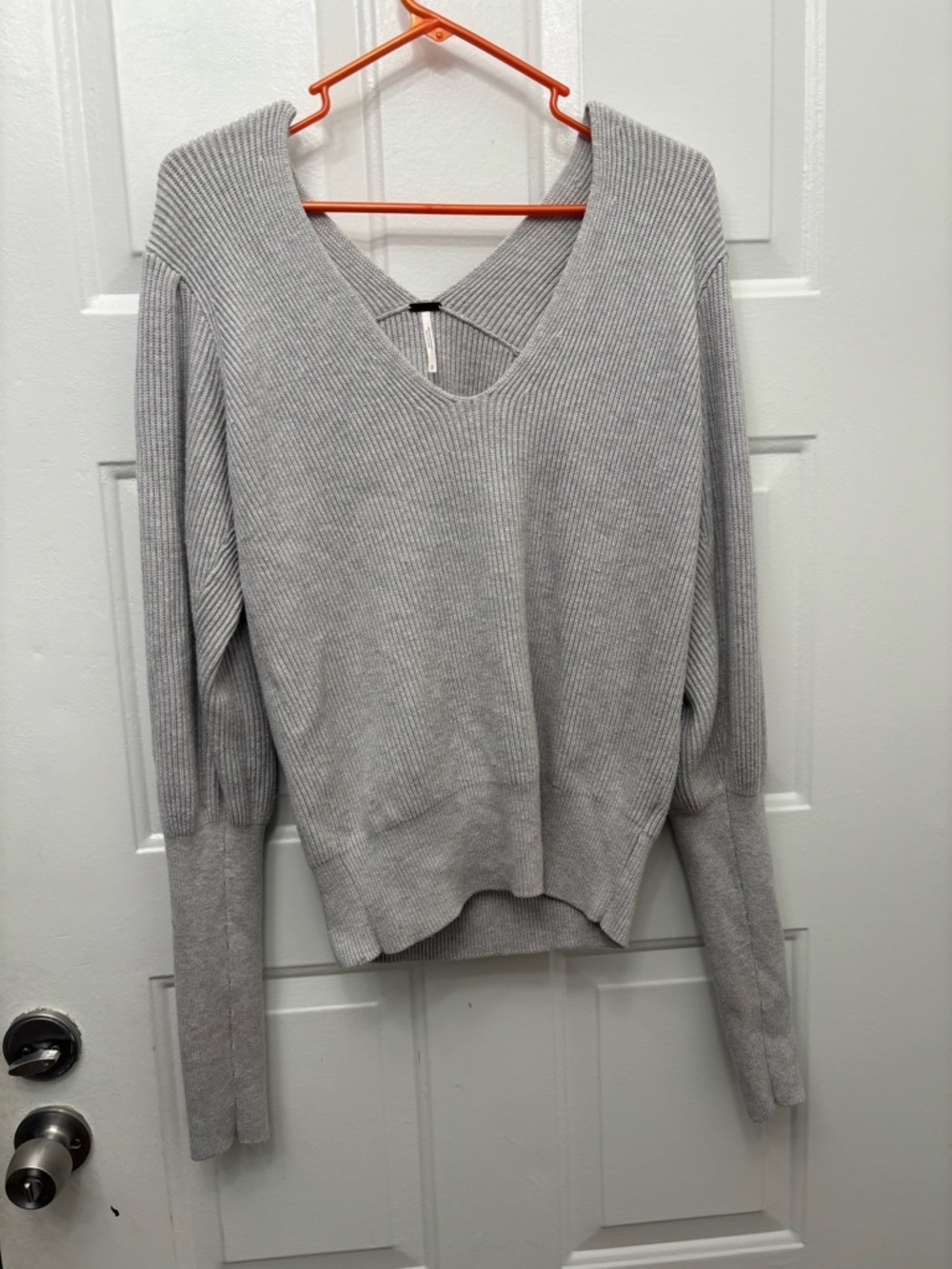 Free People Light Gray Ribbed V-Neck Sweater